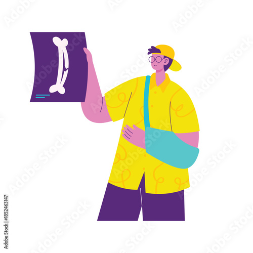 Man Holding Arm Bone Xray with Injury Sling.