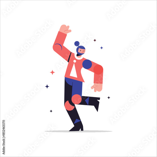 Vibrant illustration of a person dancing with energetic signs of cheer and sparkle in a colourful disco explosion