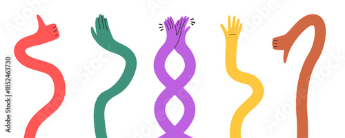 Colorful Hand Arm Gesture Flexible Set. Long Hand Hold Abstract Collection