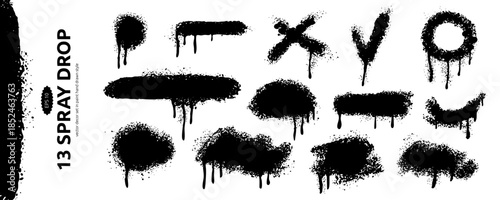 Spray Paint Drop Set. Spraypaint Splash Splatter Element. Texture Stain Effect