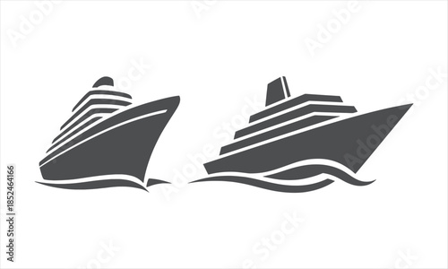 Black and White Cruise Ship Silhouettes Vector – Luxury Ocean Liner Icons