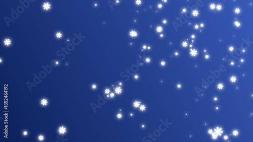White Glowing Snowflakes Falling on Blue Gradient Background