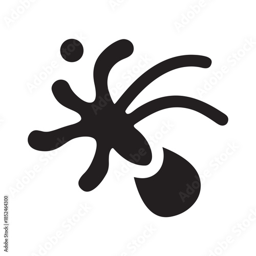Black ink blot vector icon featuring a 3d liquid paint splash shape with a black starfish symbol stain and water drop art design