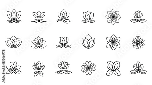 Collection of lotus flower icons in various styles and designs