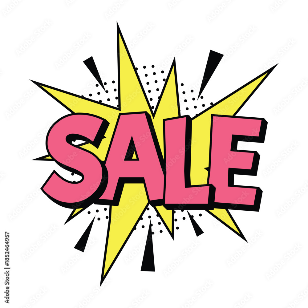 Fototapeta premium Vibrant Pink Sale Text Burst with Yellow Explosion Effects.