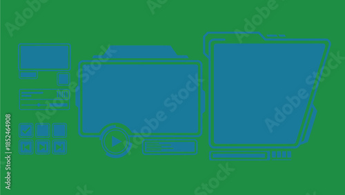 Digital media icons and devices for video playback and technology concept