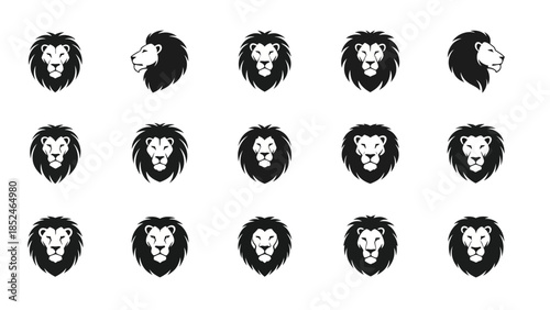 Collection of different lion head logos in black and white