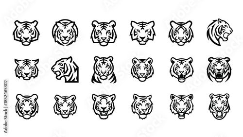 Collection of tiger head logos in various styles