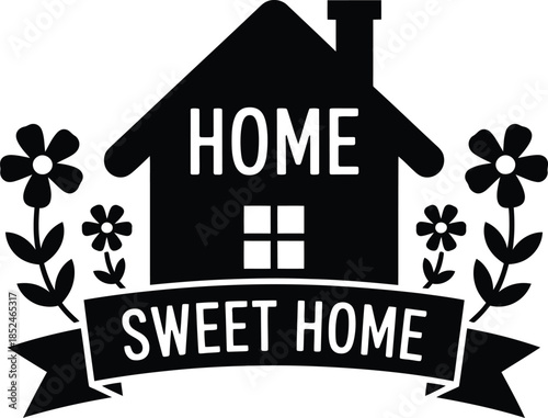 Sweet home illustration with cute flowers decoration vector art graphic design