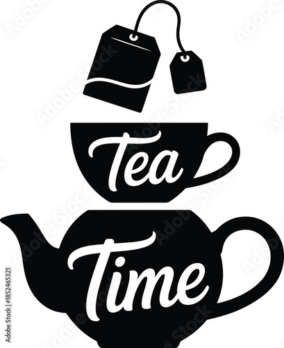 Tea time with cup and teapot makes perfect beverage on transparent background