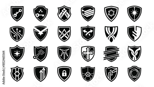 Collection of security shield emblems and symbols