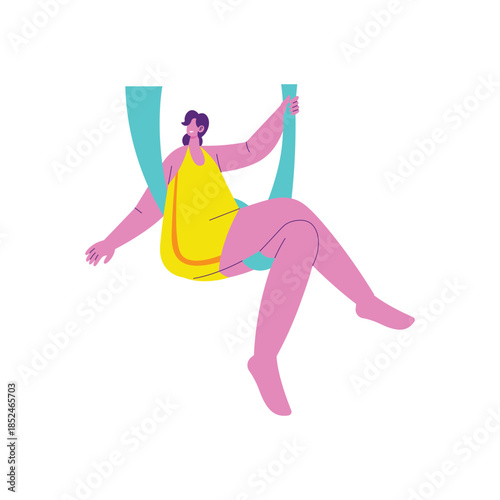 Woman Performing Aerial Yoga Exercise on Silks.