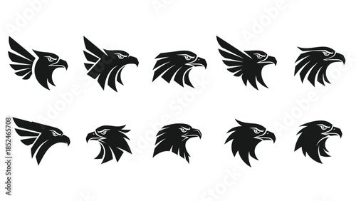 Collection of black eagle silhouette vector illustration