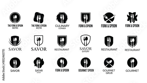 Collection of restaurant and food logo designs for culinary business
