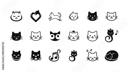 Collection of different cat faces and emotions