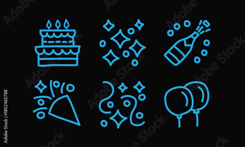 Blue Celebration Icons on Black Background