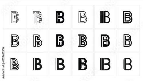 Collection of various letter b designs in black and white