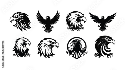 Collection of black and white eagle logos and symbols