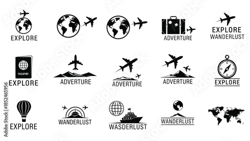 Travel and adventure icons collection for tourism and exploration