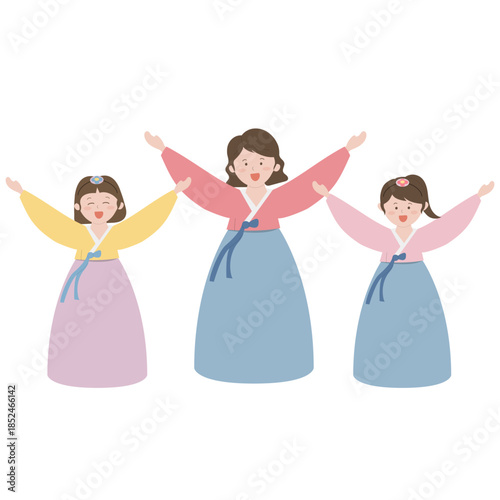 새해 인사하는 한복 입은 가족