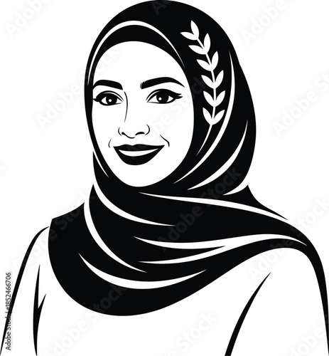 Illustration of muslim woman in hijab with smile wearing scarf for graphic design