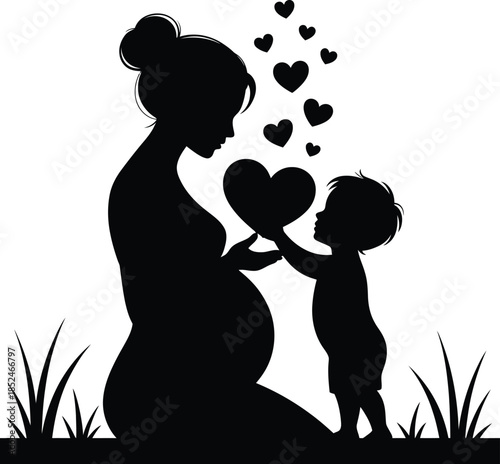 Pregnant woman with child Silhouette Illustration Vector Graphics Template Design