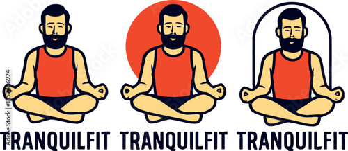 Men Meditating with Jump Rope TranquilFit Concept Illustration