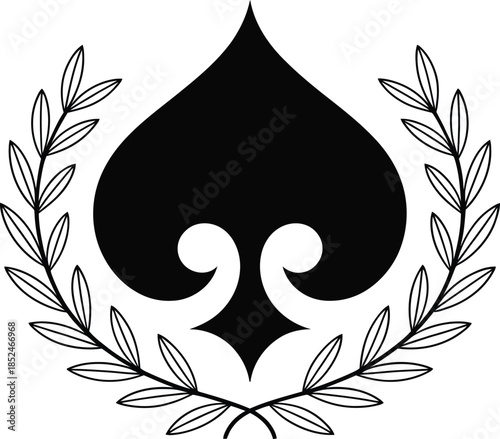 Spade suit in laurel wreath frame gambling ace card game vector element graphic