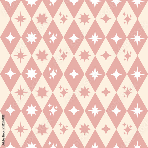 Retro Pink and Beige Sparkle Harlequin Pattern