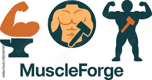 Strong Arm Muscle Forge Fitness Logo Design Illustration