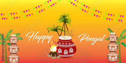 new illustration of Happy Pongal Holiday Harvest Festival of Tamil Nadu. vector background design