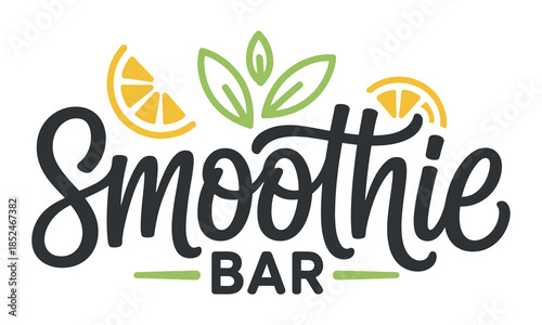 Smoothie bar logo with fruits and leaves, vector illustration