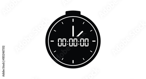 A striking digital stopwatch display shows zeroed time representing paused moments in silhouette