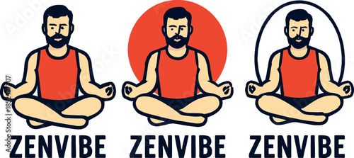 Three Meditating Men in Red Tank Tops Symbolizing Zen and Peace