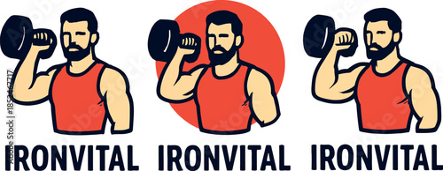 Strong Man Lifting Weights in Red Tank Top