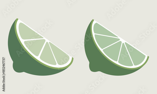 Two green lime wedges on light background, vector illustration
