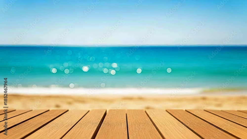 Fototapeta premium Luxury Beachfront Wooden Deck With Tropical Ocean View for Summer Vacation Concept