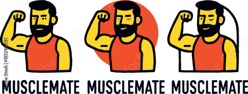 Three Strong Men Flexing Muscles in Orange Tank Tops