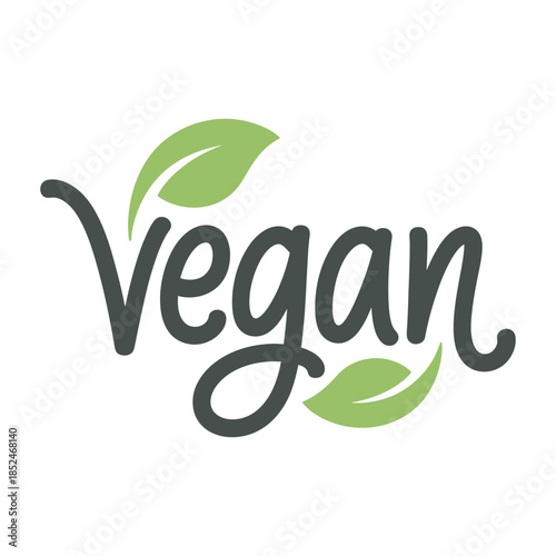 Vegan lifestyle logo with green leaves, vector illustration