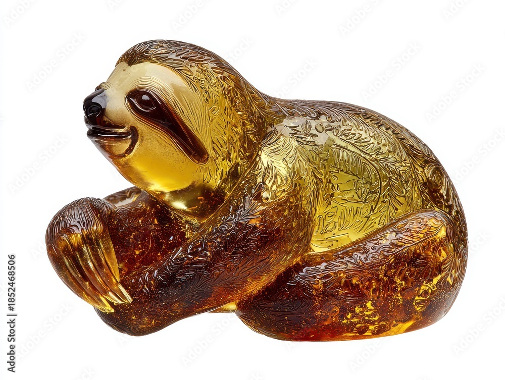 Obraz premium Amber Sloth Figurine Detailed Sculpture Capturing Slow Life And Precious Moments In Warm Golden Light