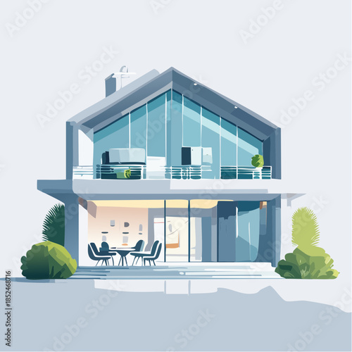 house with flowers and birds