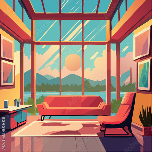 house with flowers and birds