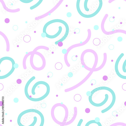 Seamless doodle pattern featuring soft pastel circles and lines on a clean white background. Perfect for backgrounds, textiles, and designs requiring a gentle and minimalist touch.