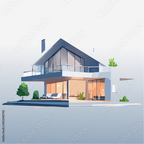 house with flowers and birds