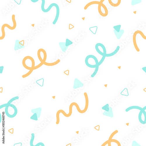 Seamless pattern featuring soft pastel triangle and lines on a clean white background. Perfect for backgrounds, textiles, and designs requiring a gentle and minimalist touch.
