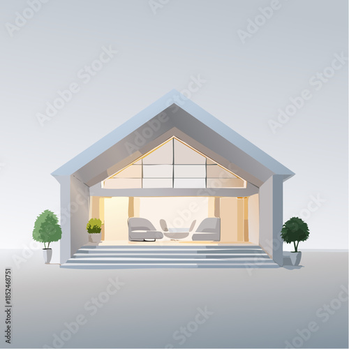 house with flowers and birds