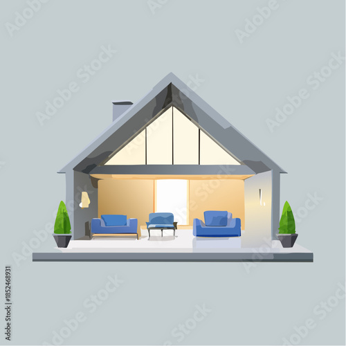 house with flowers and birds