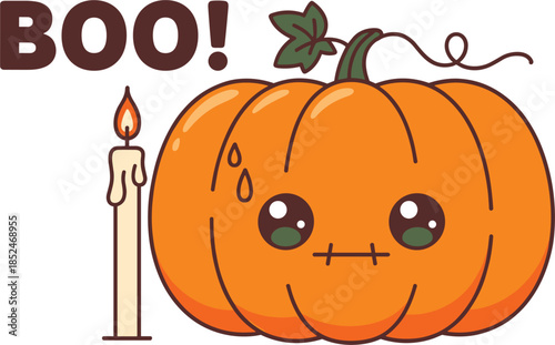 Cute Cartoon Pumpkin With Boo Text And Candle For Halloween word