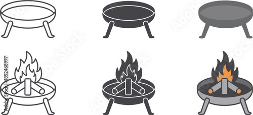 Fire Pit Icons Outline Filled Silhouette Campfire Grill brazier outdoor