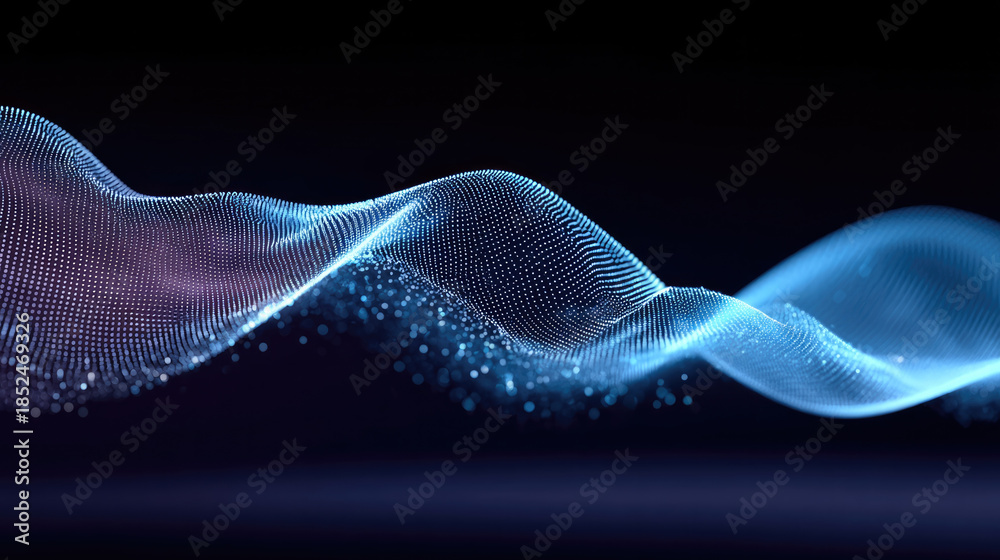 Fototapeta premium Abstract digital wave blue glowing particles, futuristic technology background, dynamic motion, modern energy, science concept
